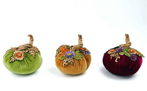 Harvest Velvet Stuffed Pumpkins with Appliques 3A image 2