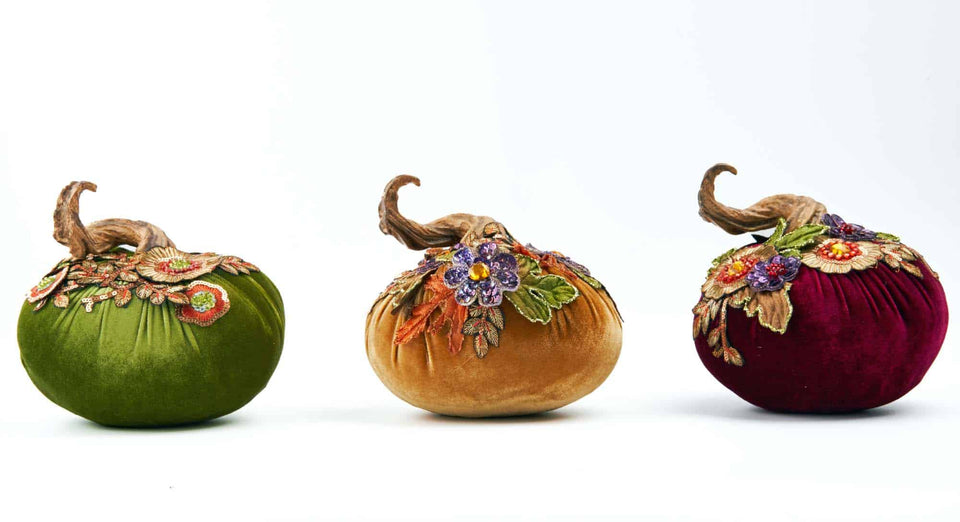 Harvest Velvet Stuffed Pumpkins with Appliques 3A