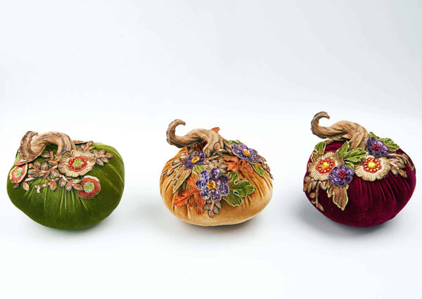 Harvest Velvet Stuffed Pumpkins with Appliques 3A