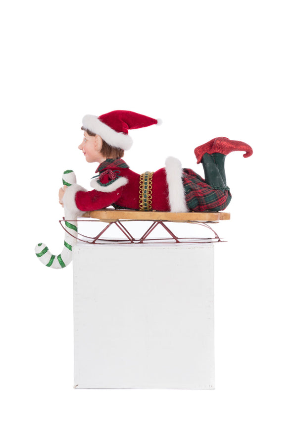 Laying Elf on Sled Stocking Holder