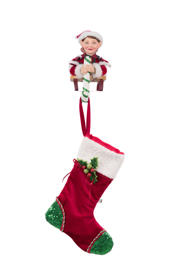 Laying Elf on Sled Stocking Holder