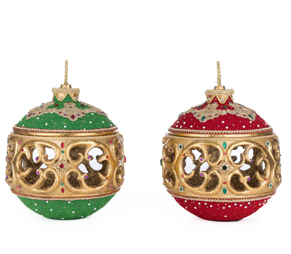 Christmas Ball Tabletop Ornament with Tea Light Assortment of 2
