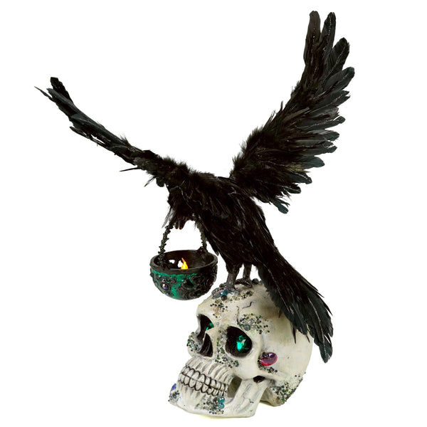 Watchful Crow with Tea Light Lantern