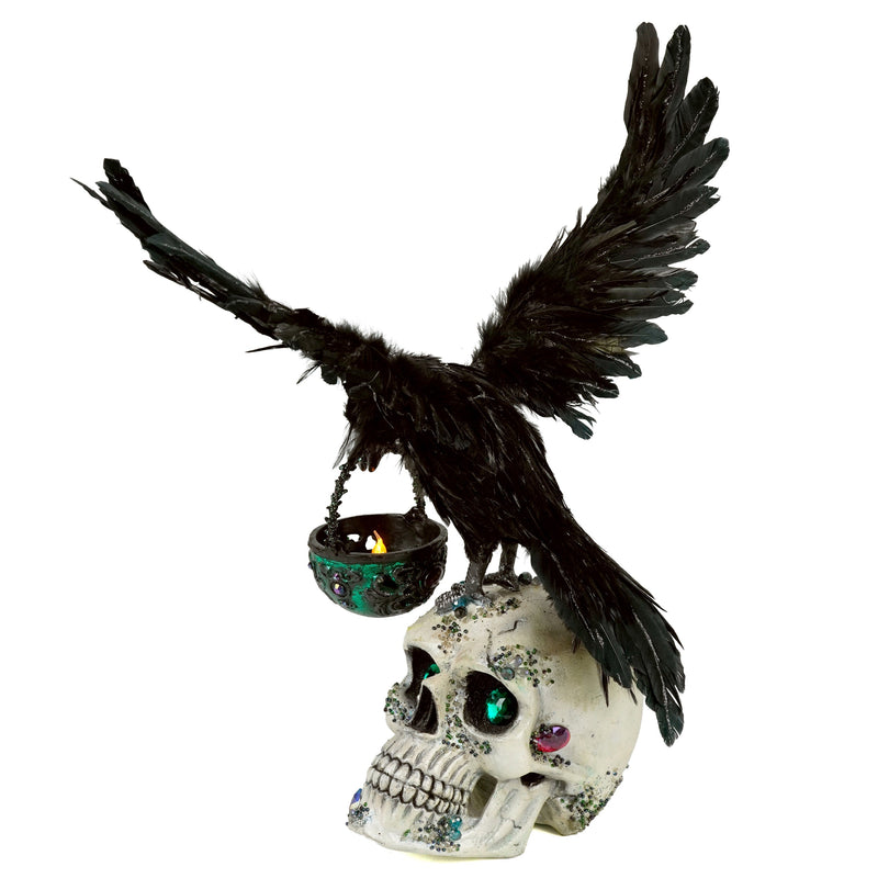 Watchful Crow with Tea Light Lantern