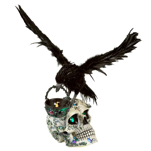 Watchful Crow with Tea Light Lantern