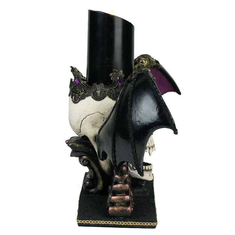 Winged Skull Pillar Candle Holder