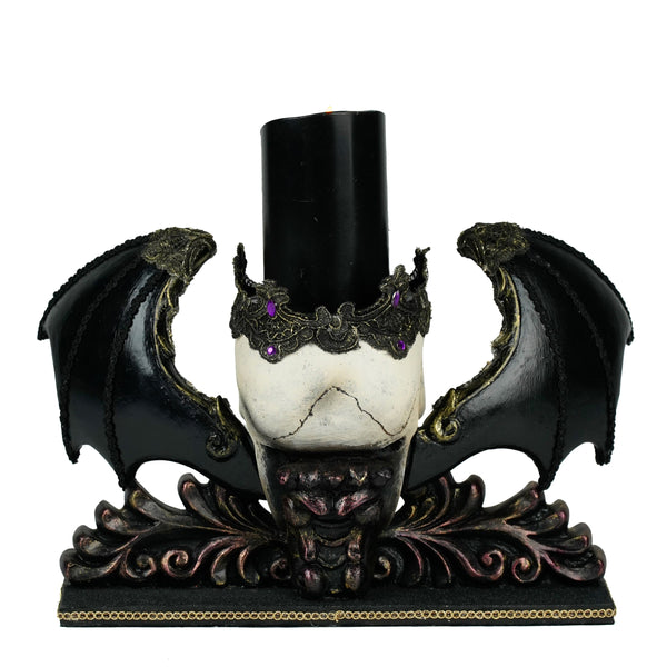 Winged Skull Pillar Candle Holder