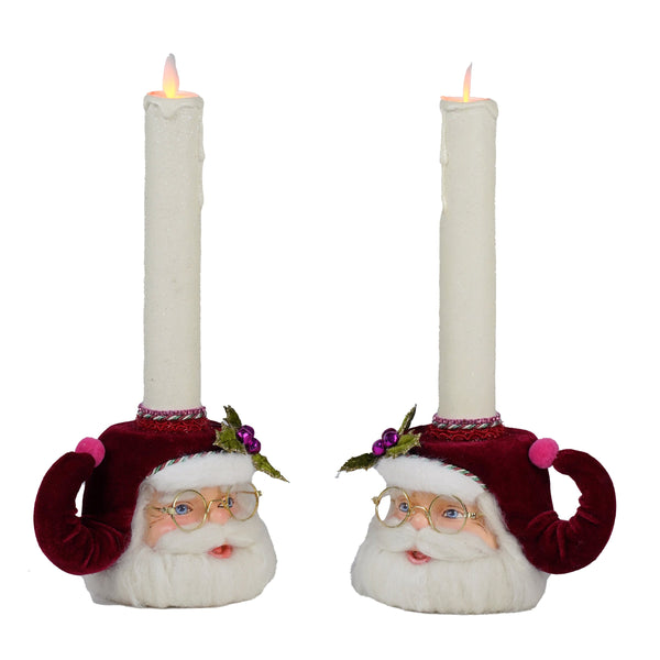 Merry Santa Head Candle Holders Set of 2