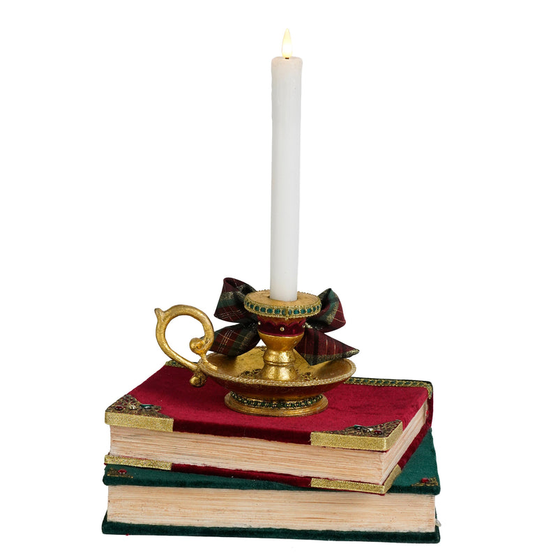 Stacked Books with Chamber Stick
