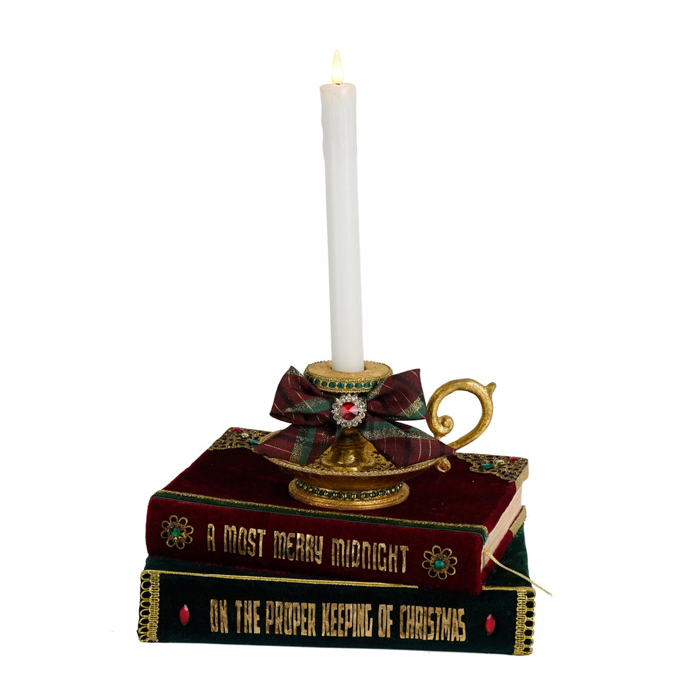 Stacked Books with Chamber Stick